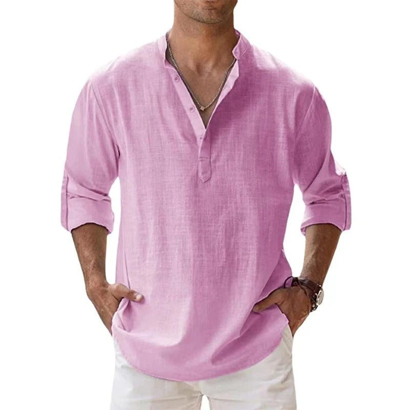 Chemise Homme Décontractée Col Henley Manches Longues