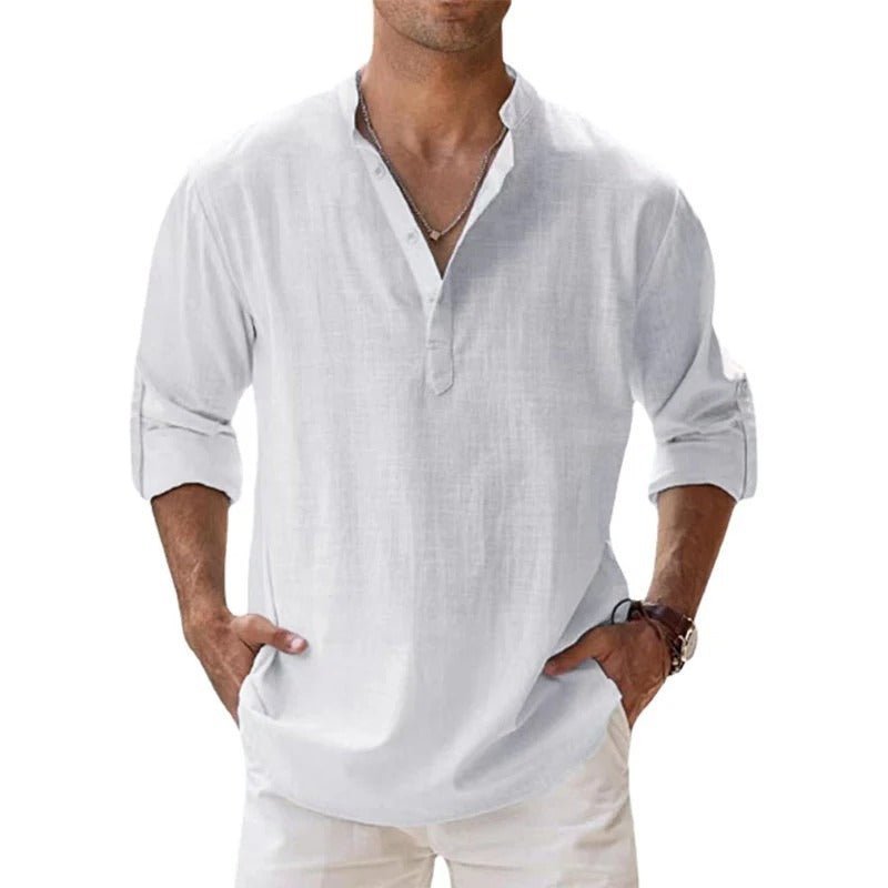 Chemise Homme Décontractée Col Henley Manches Longues