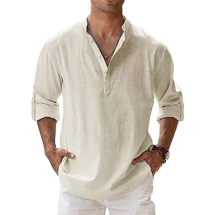 Chemise Homme Décontractée Col Henley Manches Longues
