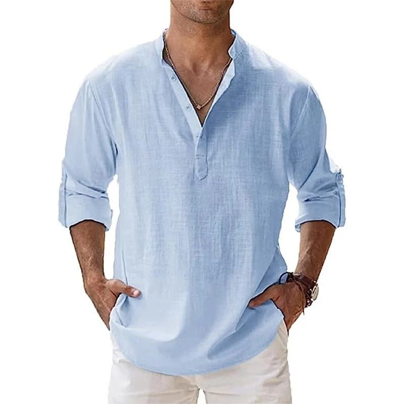 Chemise Homme Décontractée Col Henley Manches Longues