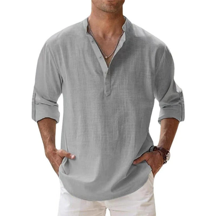 Chemise Homme Décontractée Col Henley Manches Longues