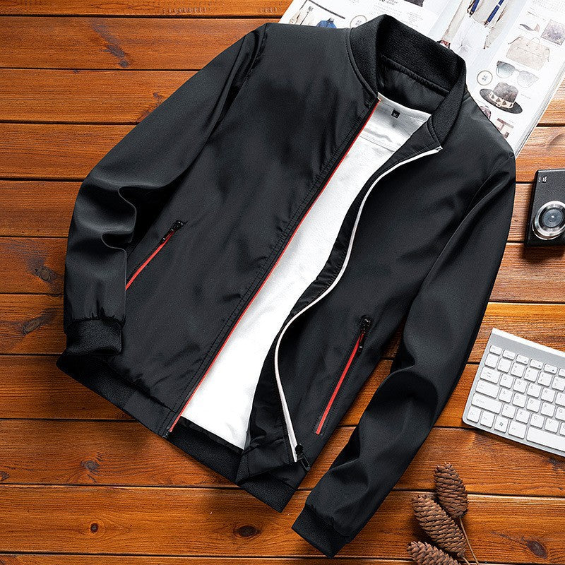 Men's Bomber Jacket with Fleece Lining and Stand Collar