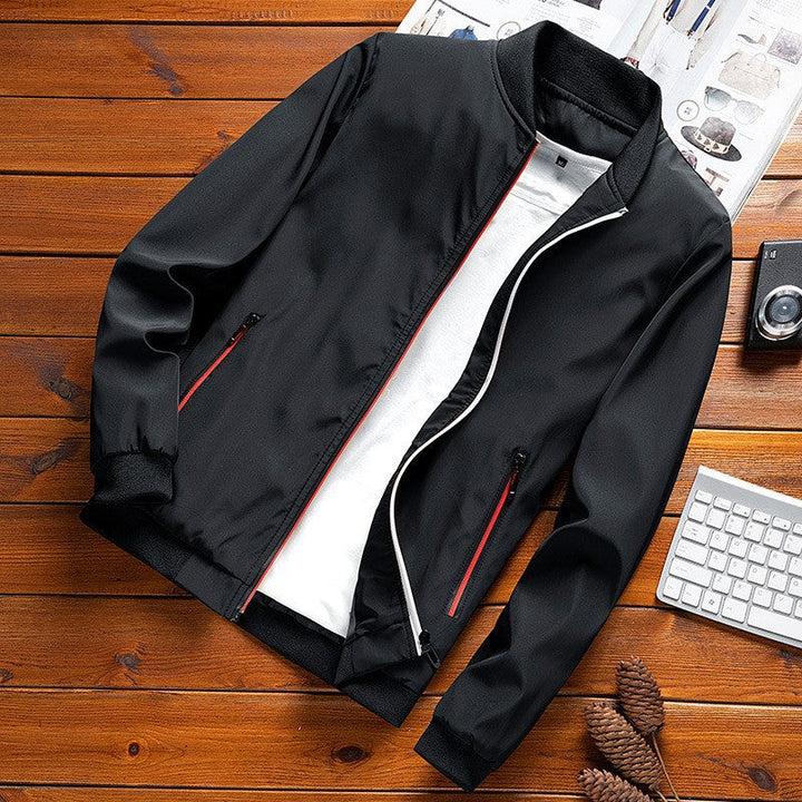 Men's Bomber Jacket with Fleece Lining and Stand Collar