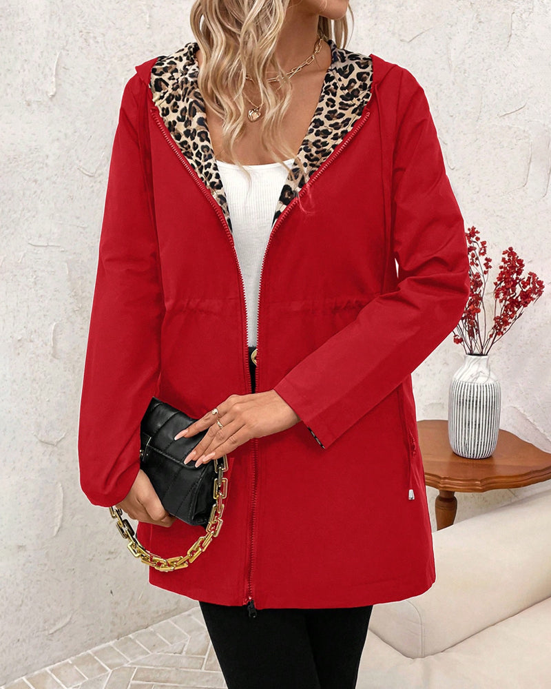 Chelsey - Women's Reversible Hooded Jacket with Leopard Lining - photo 9