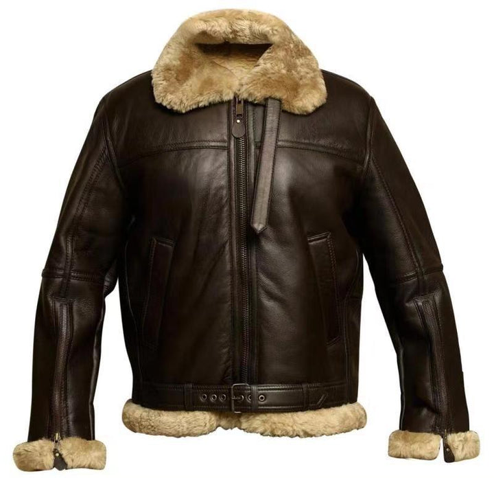 Chester - Men's Leather Look Aviator Jacket with Shearling Collar - photo 5