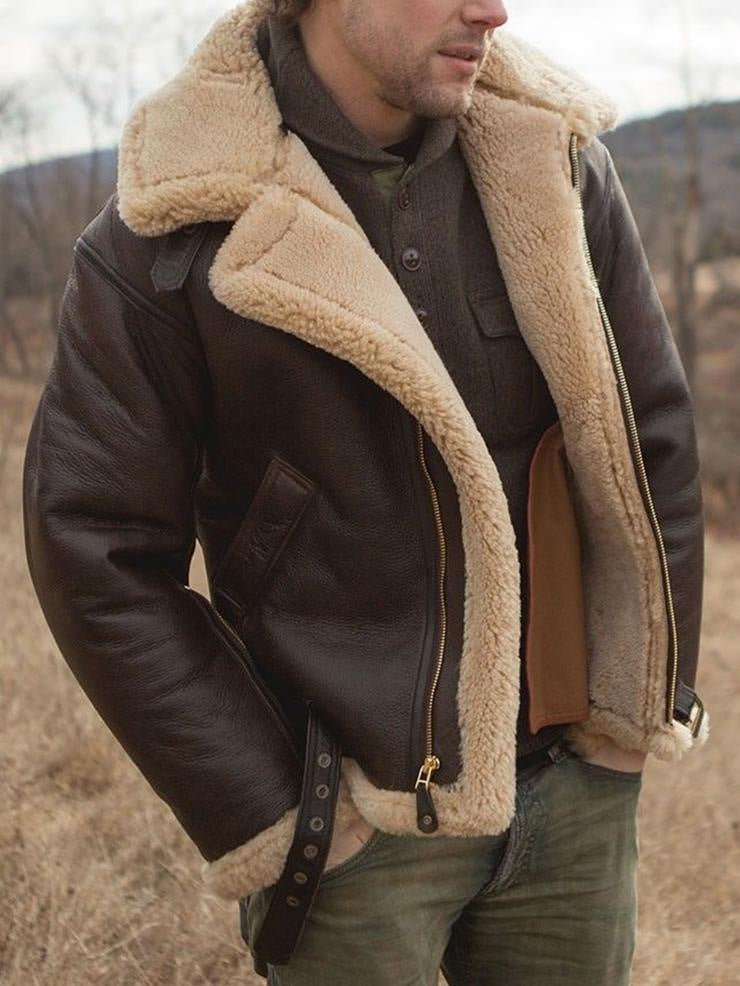 Chester - Men's Leather Look Aviator Jacket with Shearling Collar - photo 7