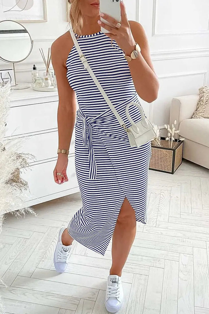 Chloe - Women's Striped Halter Neck T-Shirt Dress - photo 1
