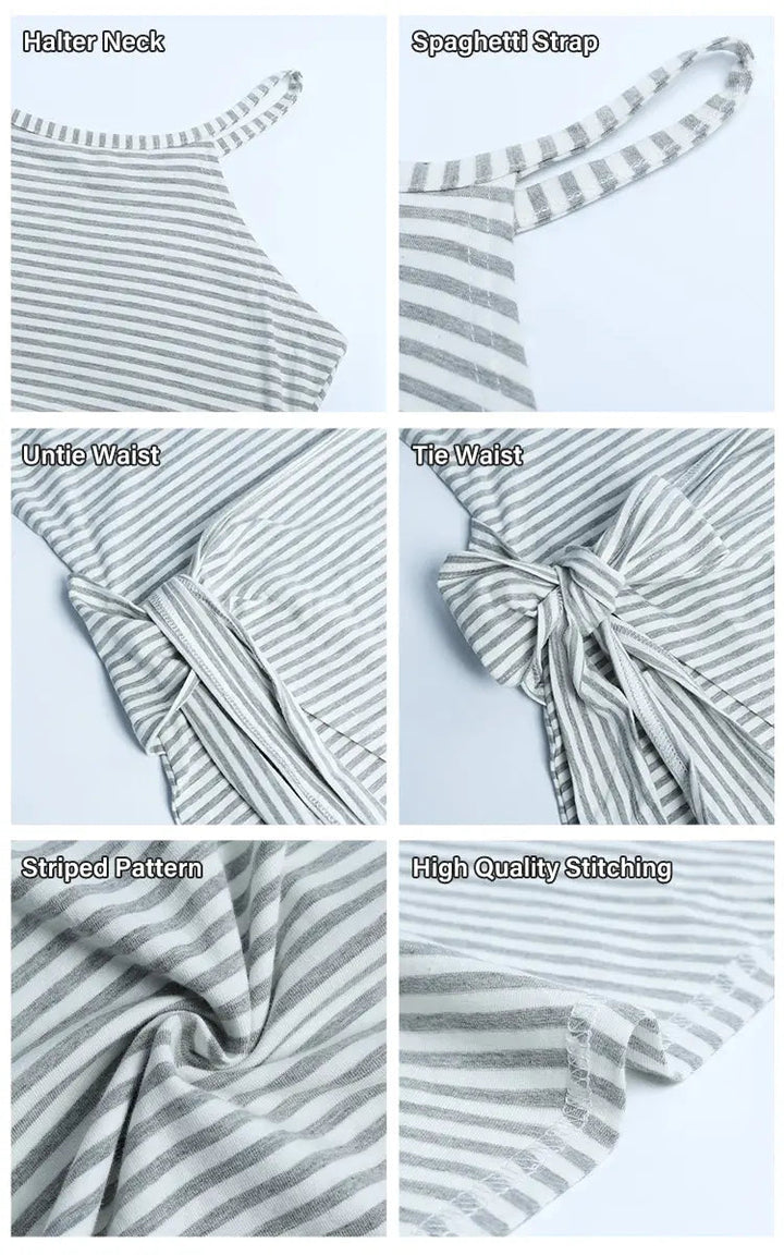 Chloe - Women's Striped Halter Neck T-Shirt Dress - photo 12