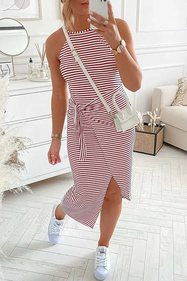 Chloe - Women's Striped Halter Neck T-Shirt Dress - photo 13