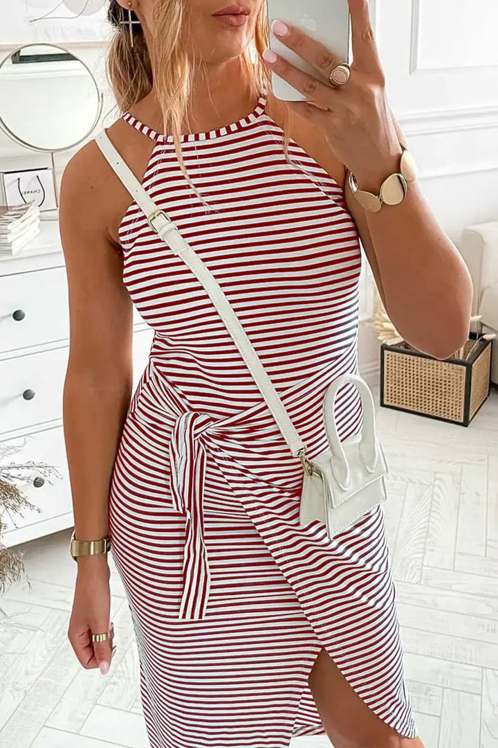 Chloe - Women's Striped Halter Neck T-Shirt Dress - photo 14