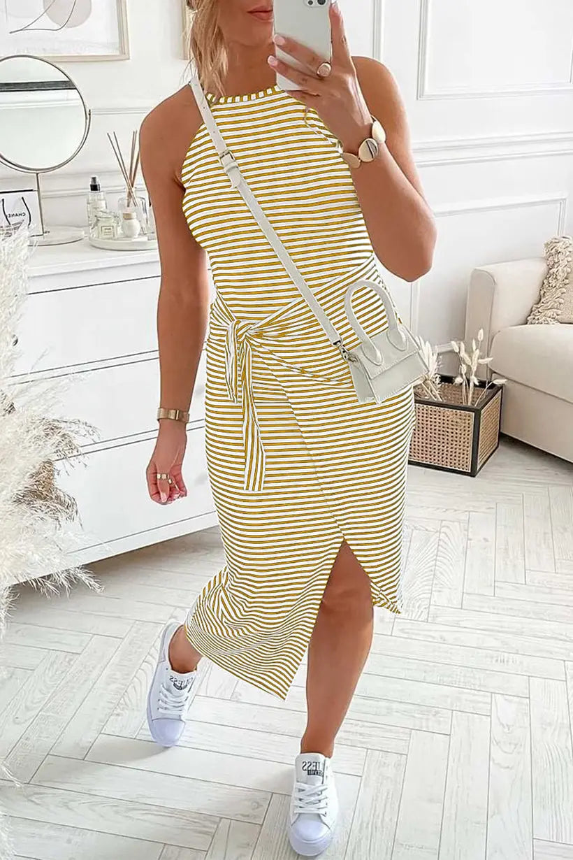 Chloe - Women's Striped Halter Neck T-Shirt Dress - photo 17