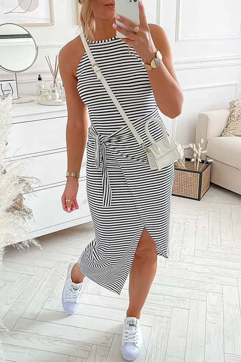 Chloe - Women's Striped Halter Neck T-Shirt Dress - photo 5