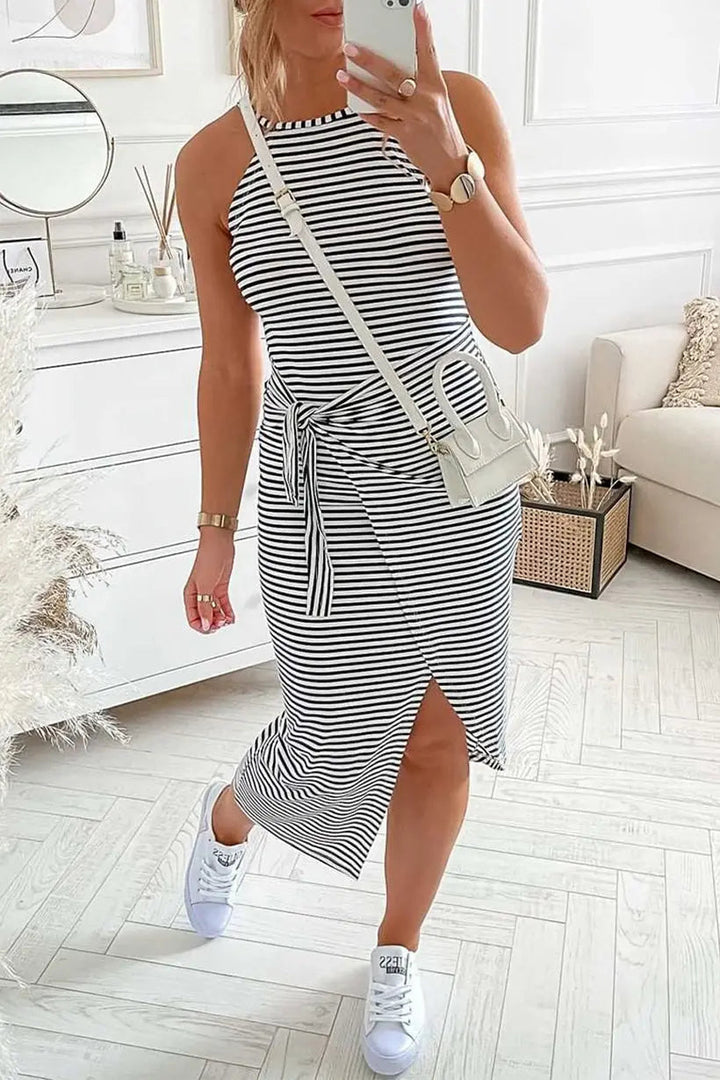 Chloe - Women's Striped Halter Neck T-Shirt Dress - photo 5