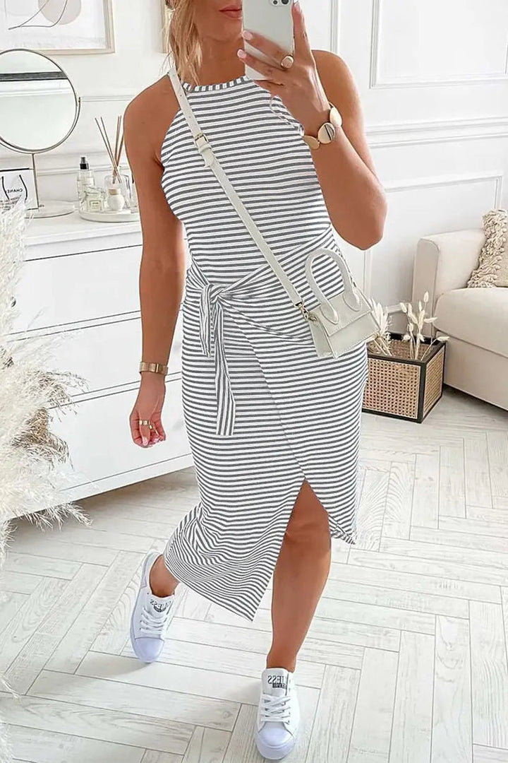 Chloe - Women's Striped Halter Neck T-Shirt Dress - photo 9