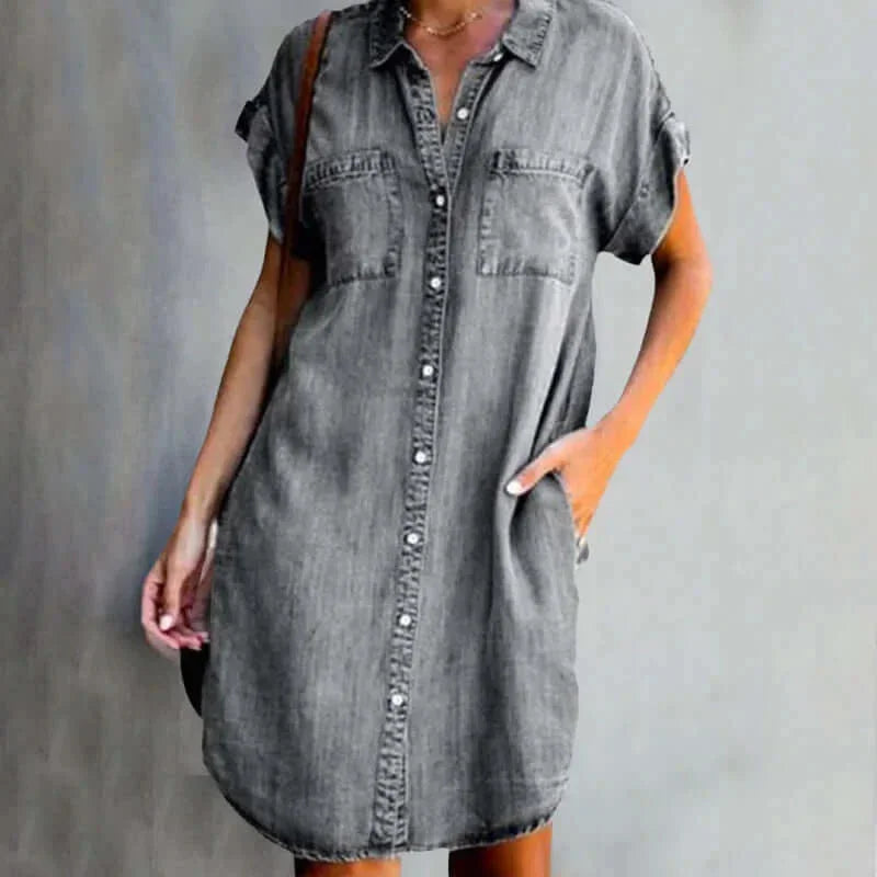 Claudette - Women's Denim Shirt Dress with Button Front - photo 3