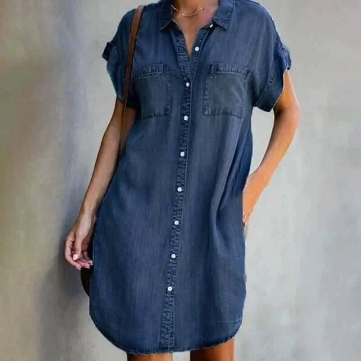 Claudette - Women's Denim Shirt Dress with Button Front - photo 4
