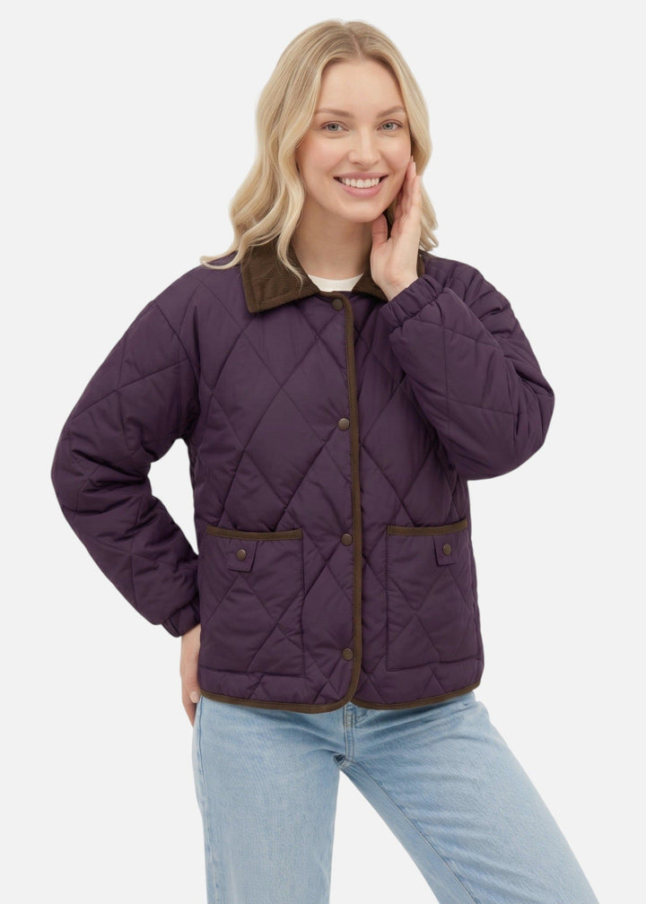 Women's Quilted Velvet Jacket - Purple