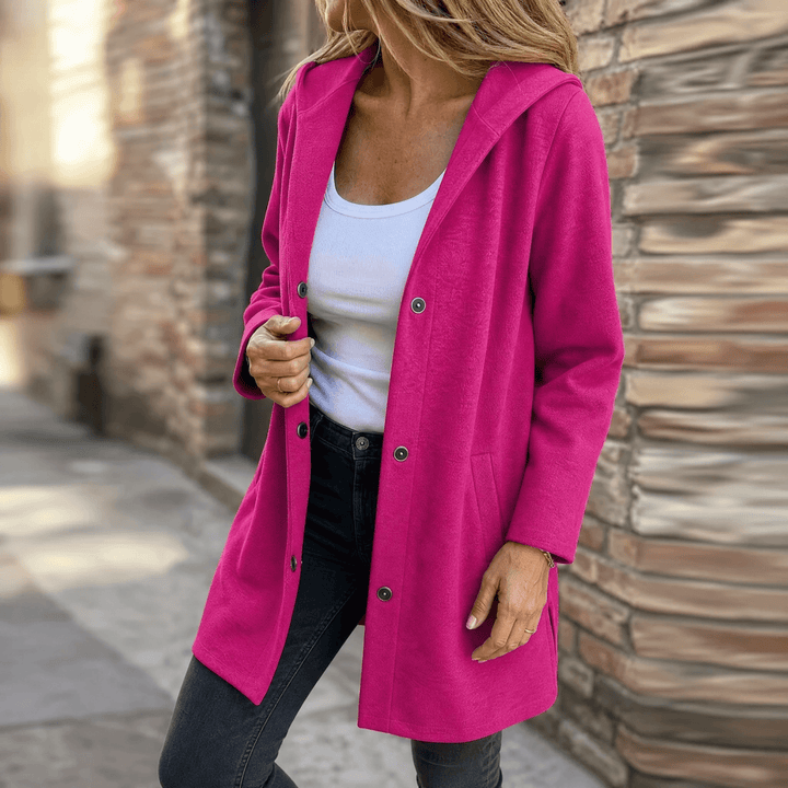 Women's Hooded Wool Coat with Pockets and a Button Front – Pink