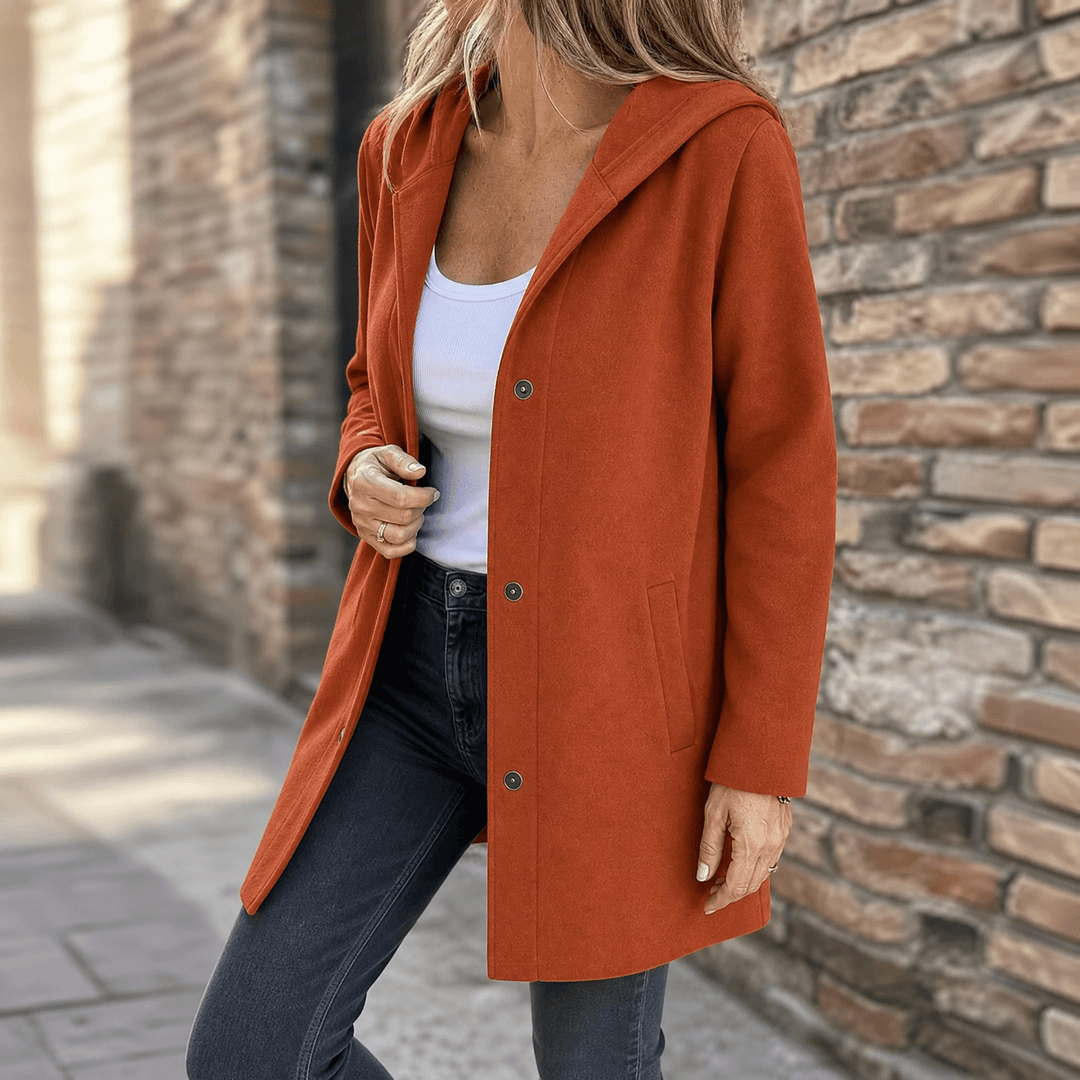 Women's Hooded Wool Coat with Pockets and a Button Front – Brun Rouille