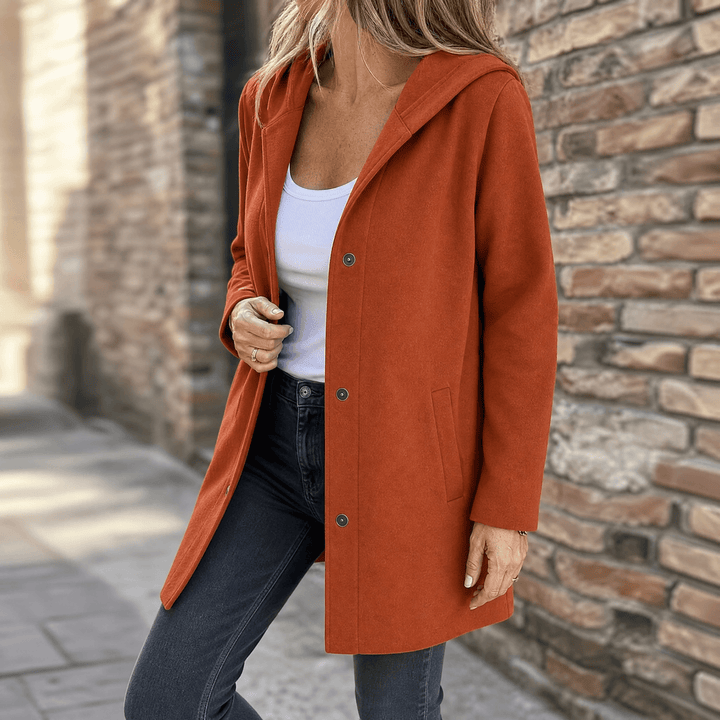 Women's Hooded Wool Coat with Pockets and a Button Front – Brun Rouille