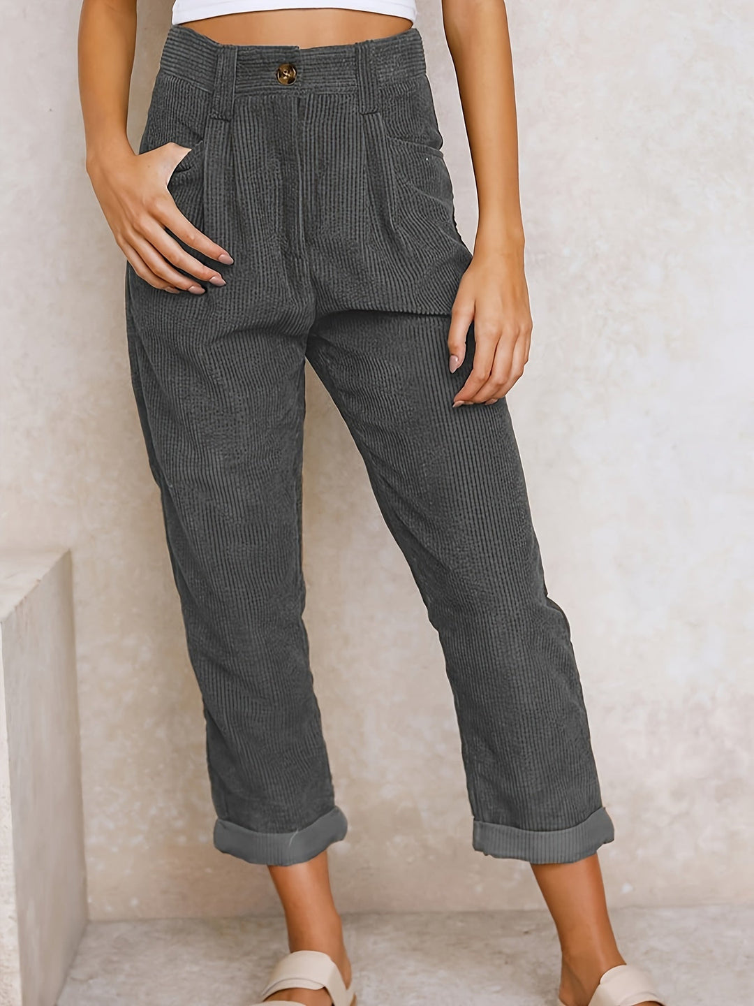 Women's High-Waisted Relaxed Trousers – Grey