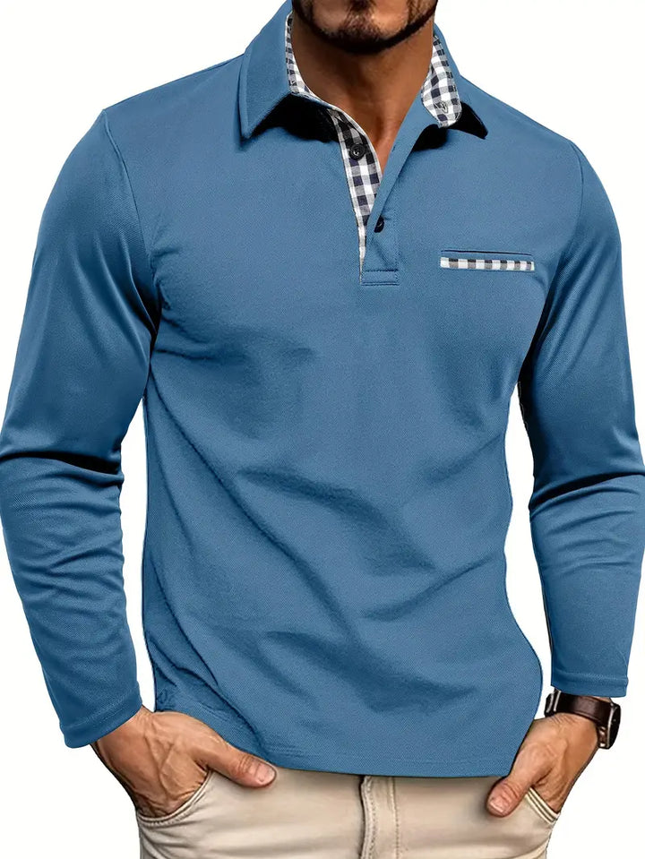 Men's Long Sleeve Contrast Collar Polo Shirt