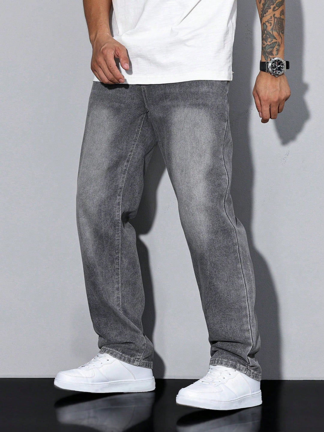 Men's Straight Fit Cotton Jeans Solid Color