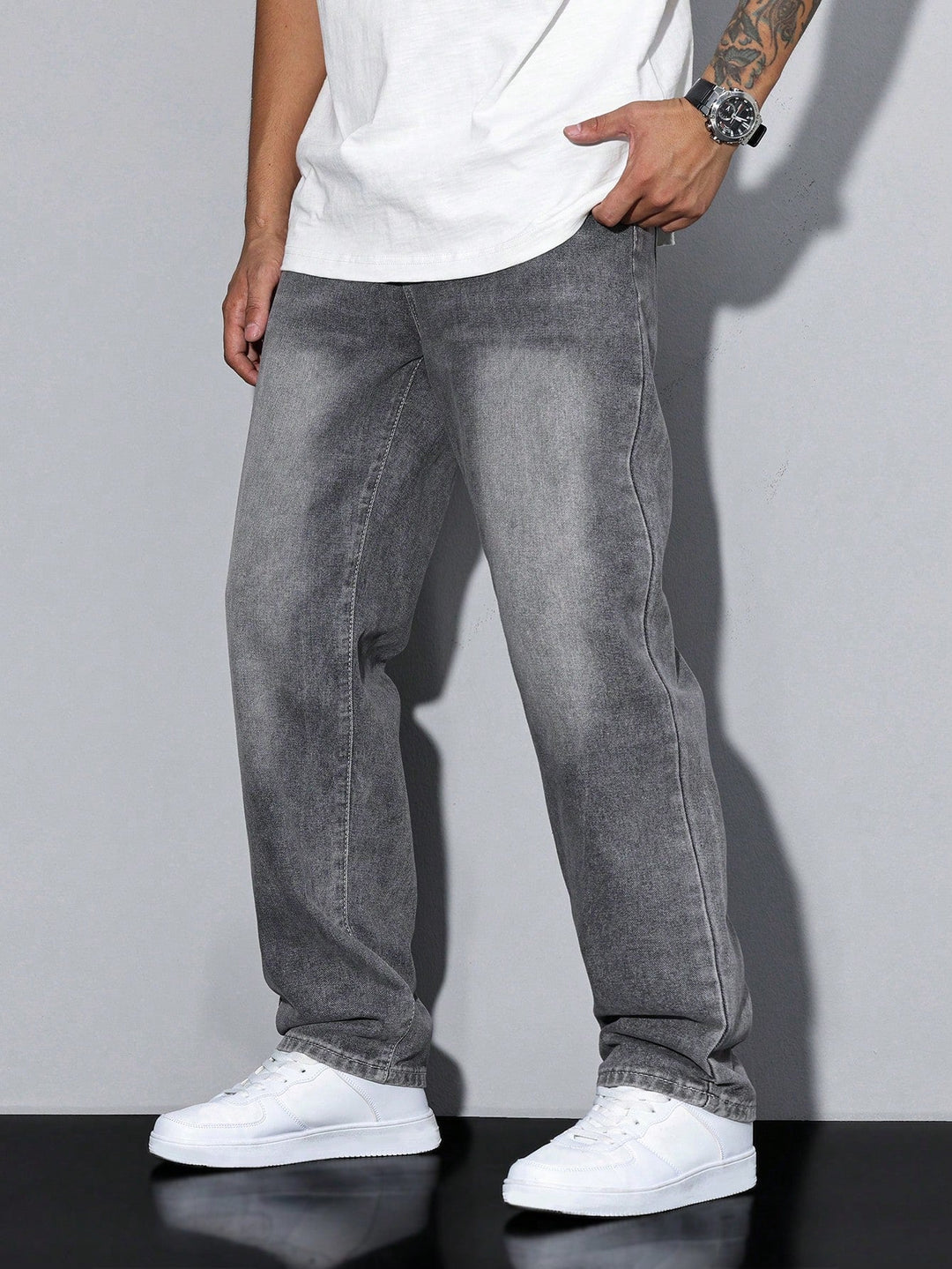 Men's Straight Fit Cotton Jeans Solid Color