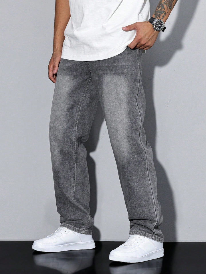 Men's Straight Fit Cotton Jeans Solid Color
