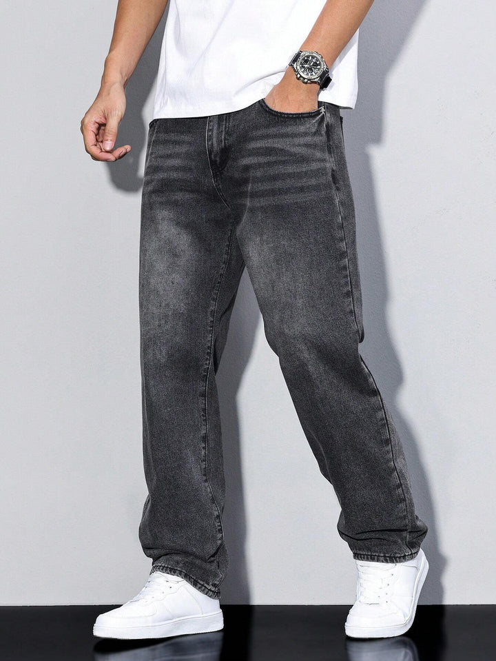 Men's Straight Fit Cotton Jeans Solid Color