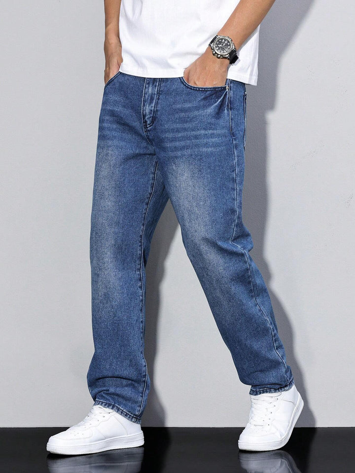 Men's Straight Fit Cotton Jeans Solid Color