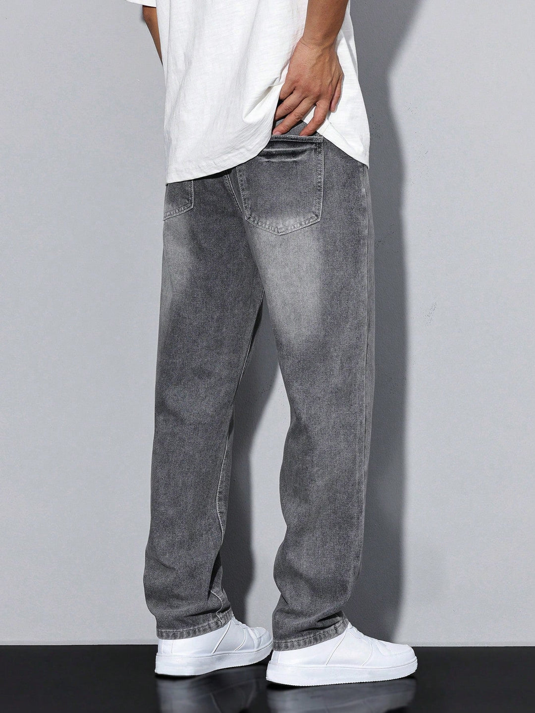 Men's Straight Fit Cotton Jeans Solid Color