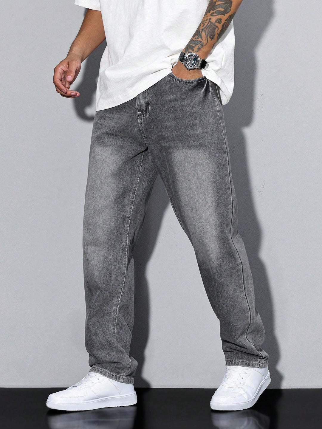 Men's Straight Fit Cotton Jeans Solid Color
