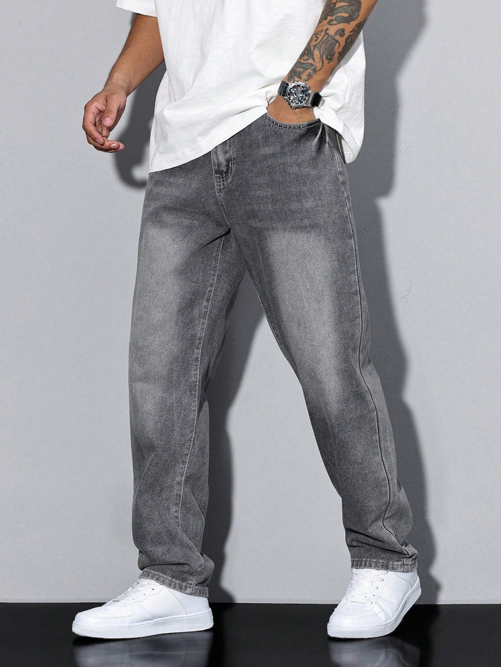 Men's Straight Fit Cotton Jeans Solid Color