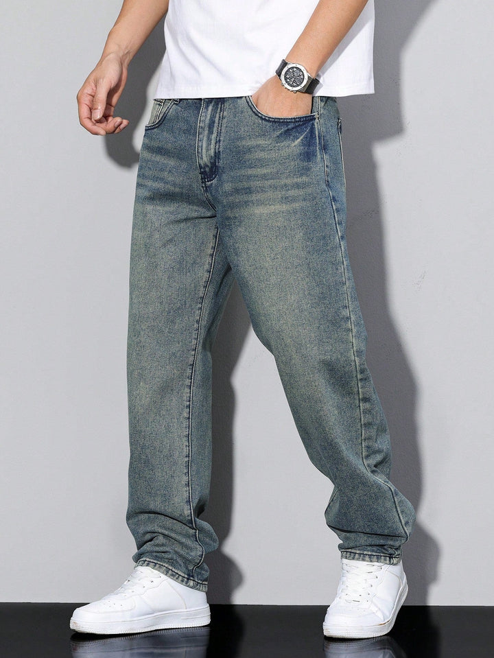 Men's Straight Fit Cotton Jeans Solid Color