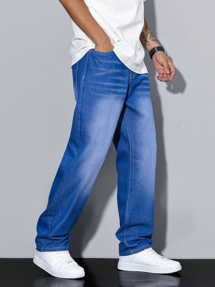 Men's Straight Fit Cotton Jeans Solid Color