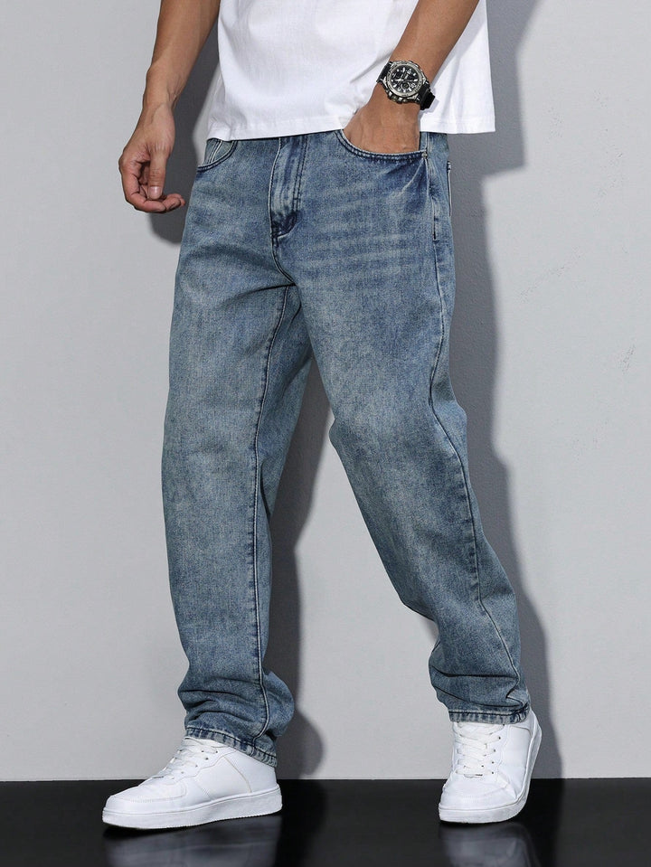 Men's Straight Fit Cotton Jeans Solid Color