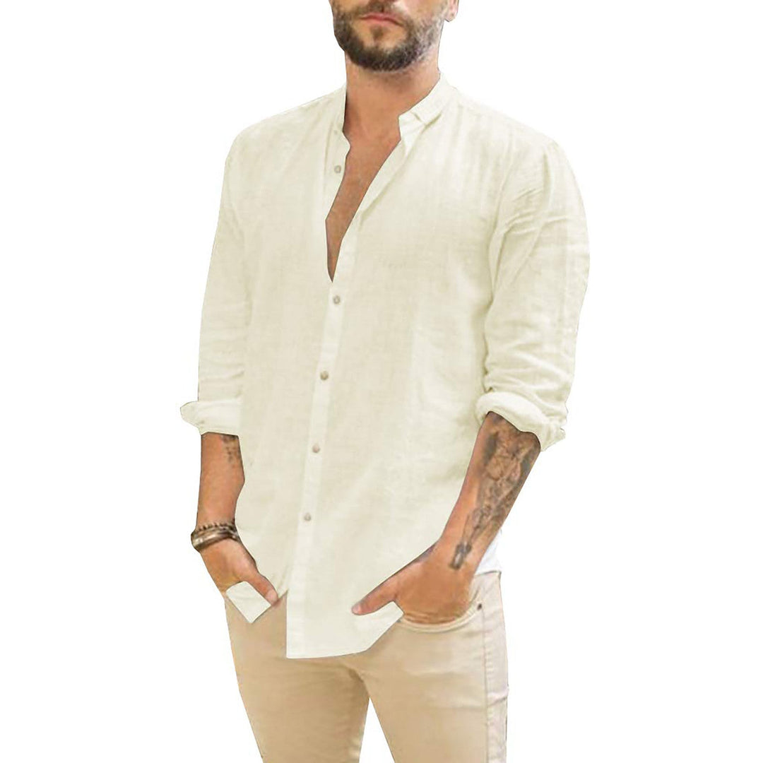 Men's Button-Up Long Sleeve Shirt Stand Collar