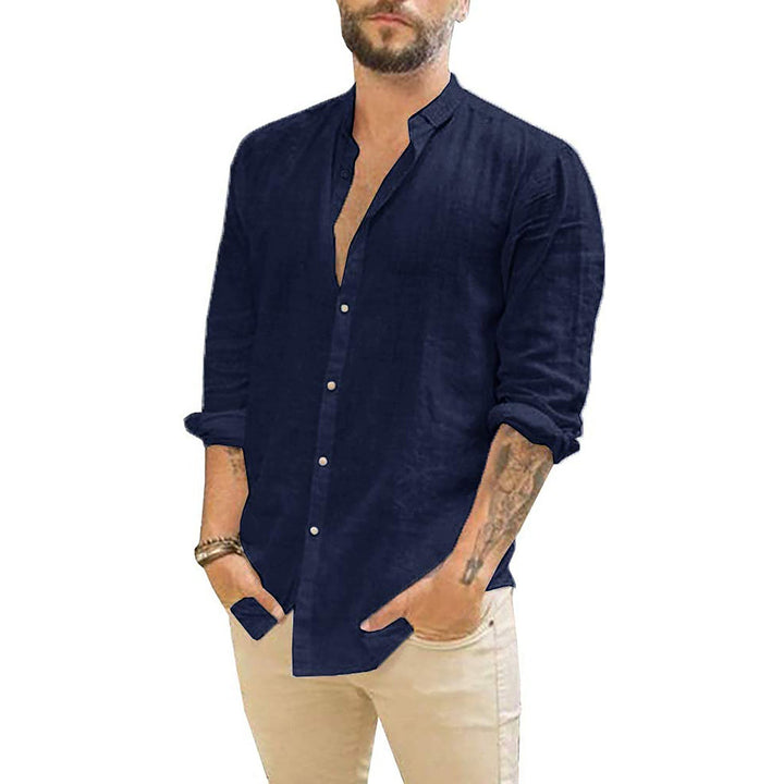 Men's Button-Up Long Sleeve Shirt Stand Collar