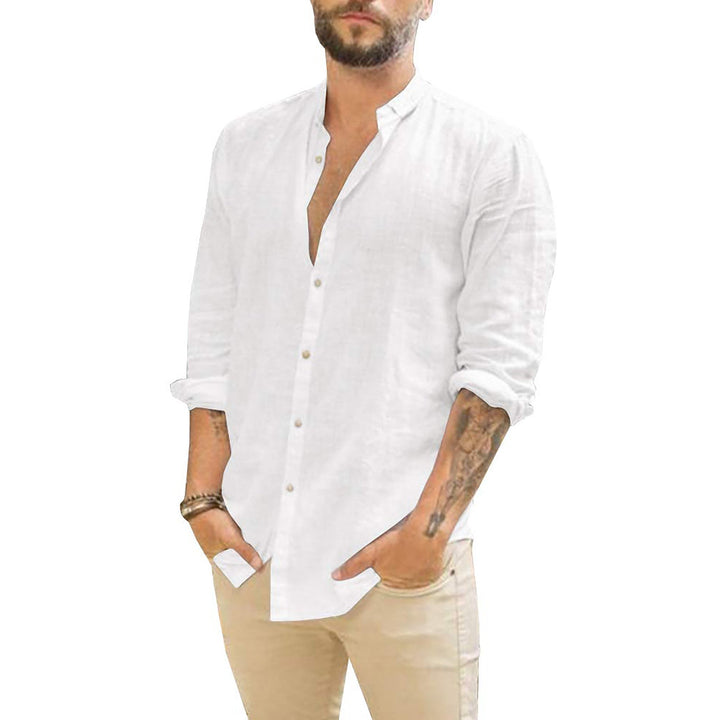 Men's Button-Up Long Sleeve Shirt Stand Collar