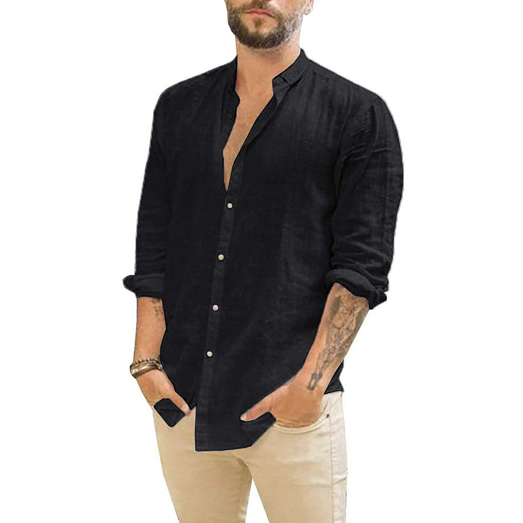 Men's Button-Up Long Sleeve Shirt Stand Collar