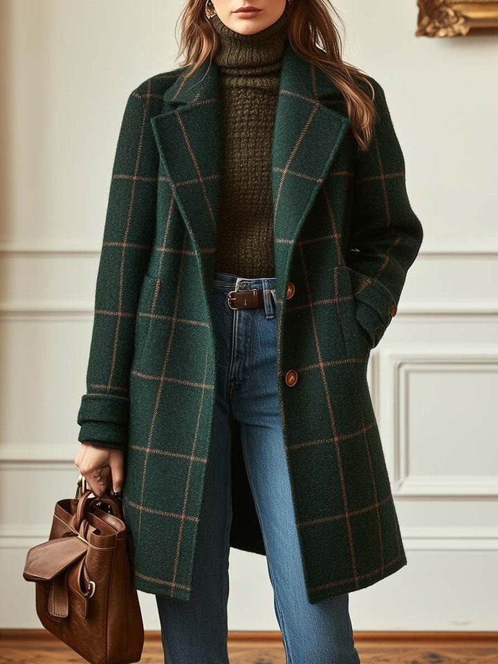 Denice - Women's Plaid Tweed Coat with Notch Lapel - photo 1