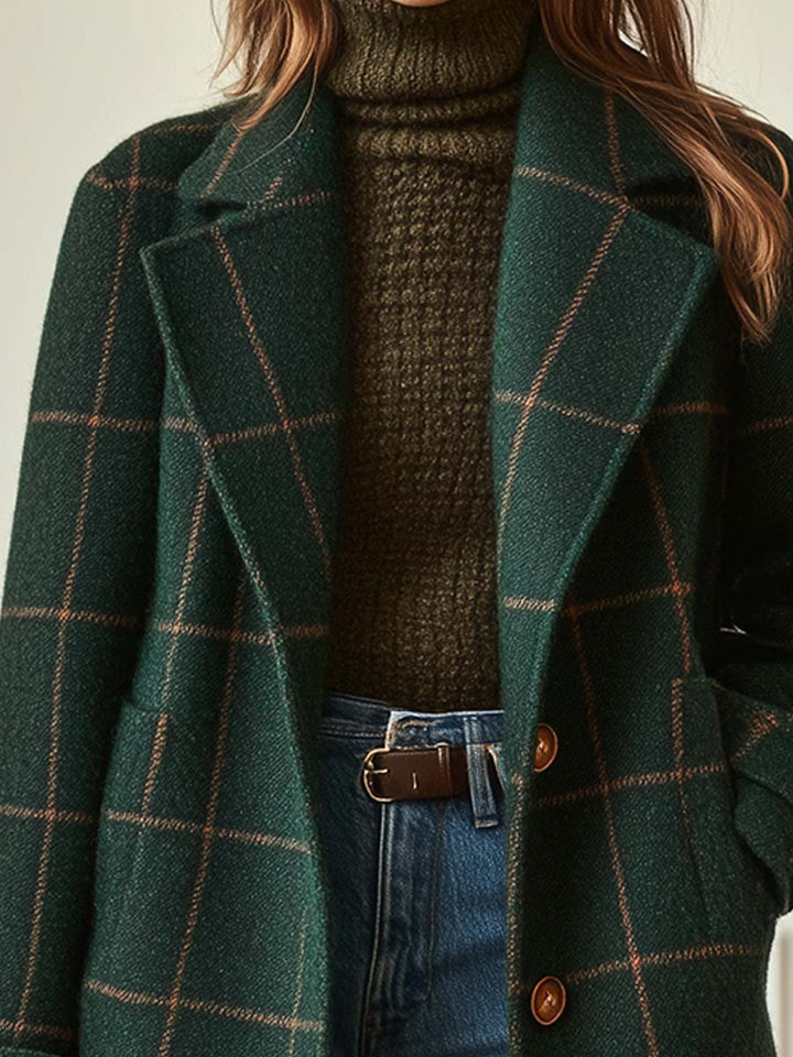 Denice - Women's Plaid Tweed Coat with Notch Lapel - photo 2