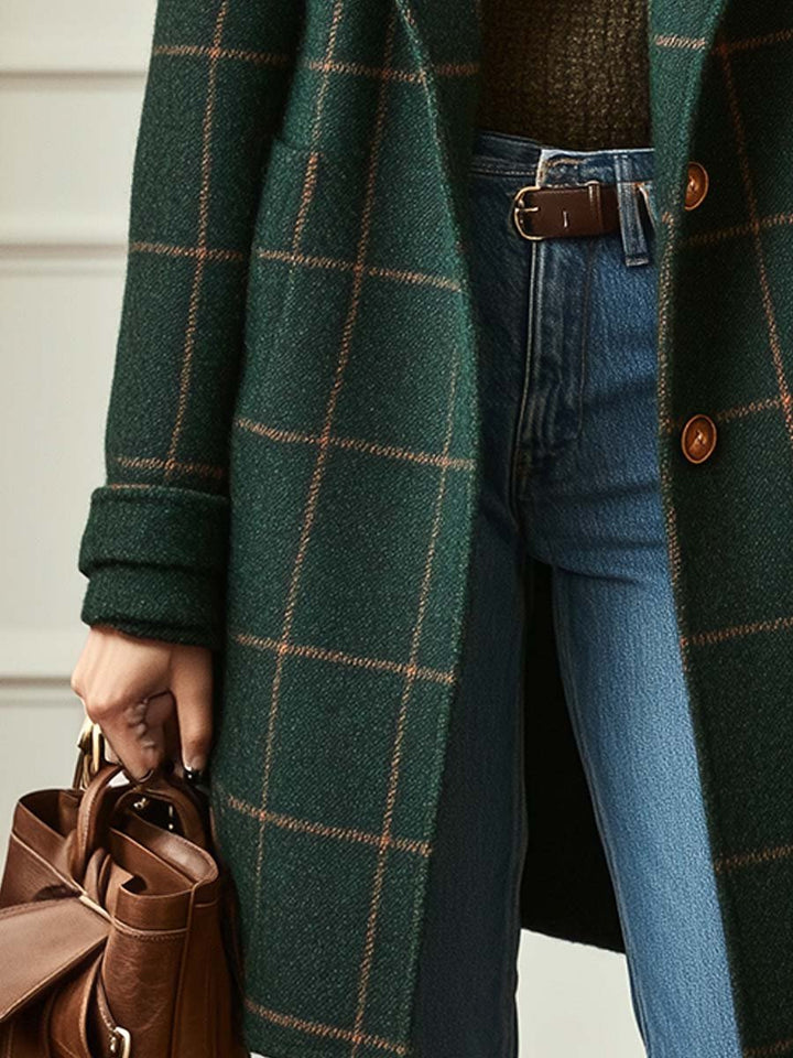 Denice - Women's Plaid Tweed Coat with Notch Lapel - photo 4