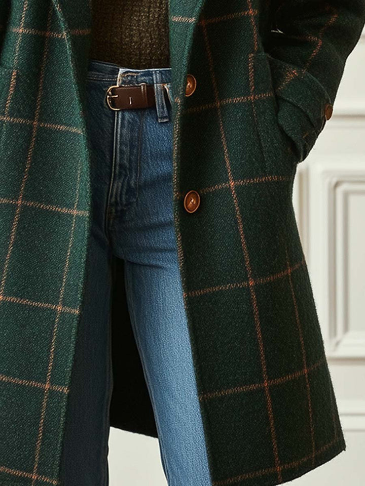 Denice - Women's Plaid Tweed Coat with Notch Lapel - photo 6