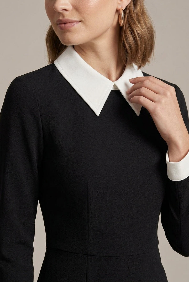 Women's Bodycon Midi Dress Contrast Collar