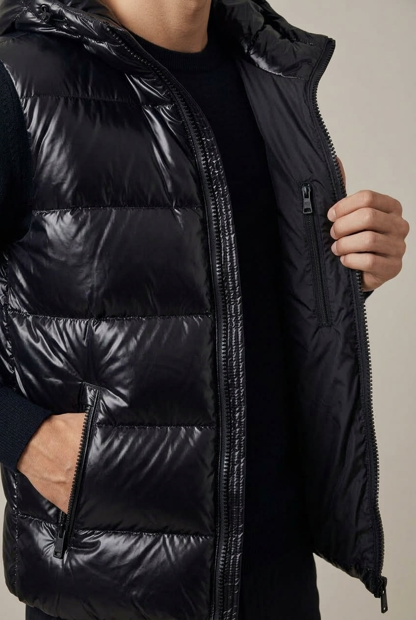 Men's Metallic Padded Hooded Gilet