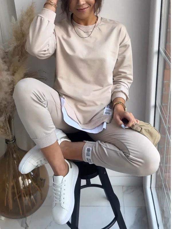 Women's Sweatshirt Long Sleeve Two-Piece Set – Beige