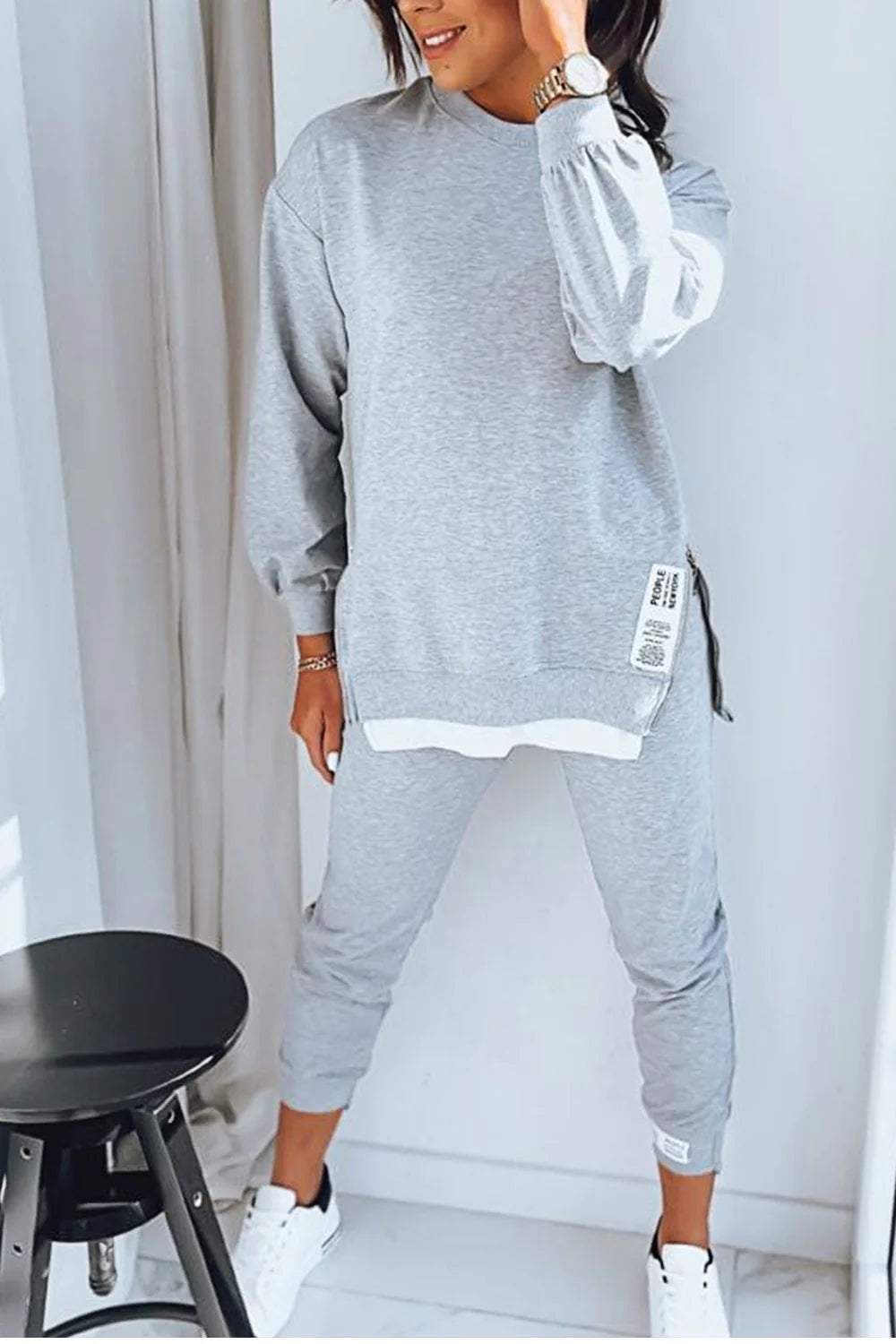 Women's Sweatshirt Long Sleeve Two-Piece Set – Grey