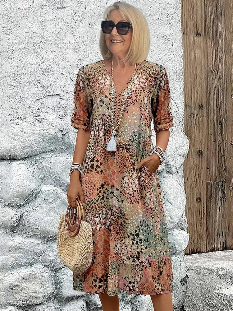 Vibrant Knee-Length Midi Dress with Chic Elegance